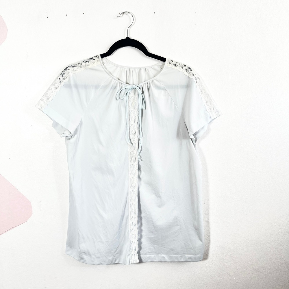 Vintage Gossard Artemis Pajama Top Size Large Blue‎ Lace Trim Coquette